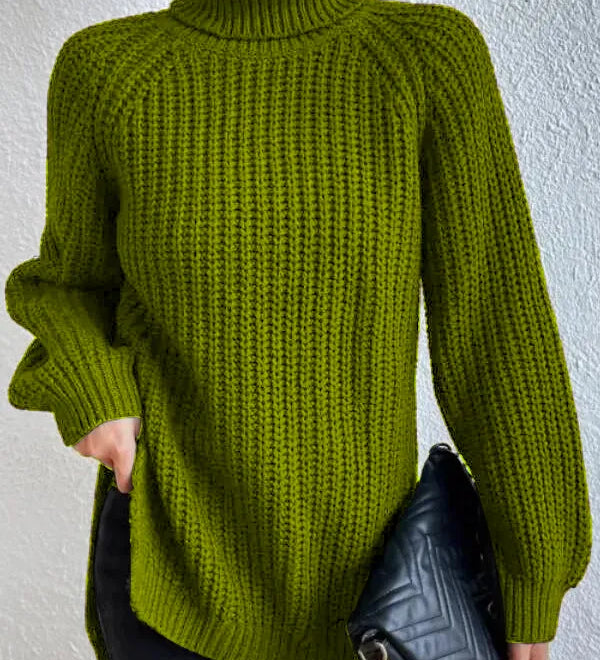 Rollkragenpullover mit Raglanärmeln und Saumschlitz – Produktansicht 13