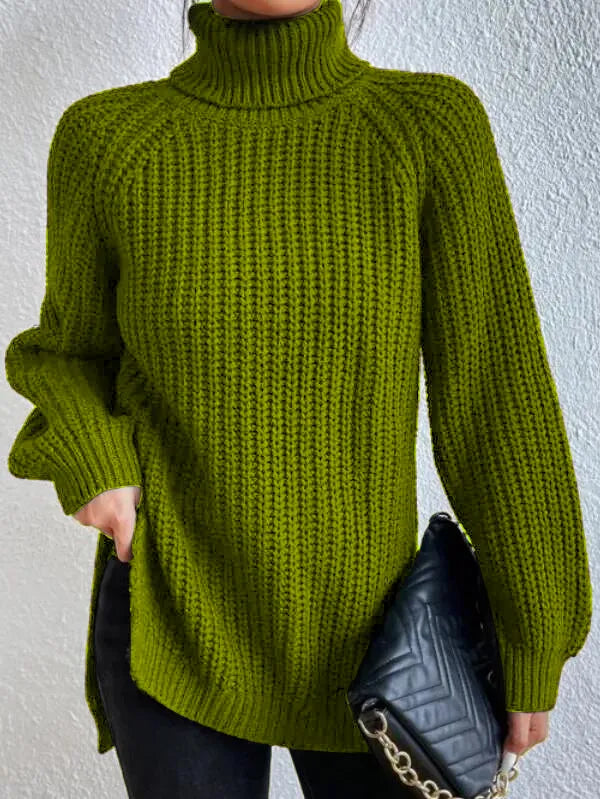 Rollkragenpullover mit Raglanärmeln und Saumschlitz – Produktansicht 13