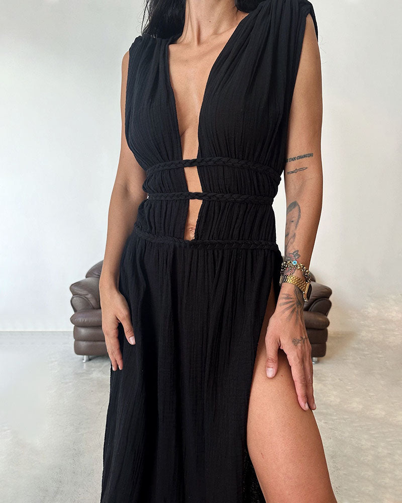 Texturiertes Kleid mit Schlitz – Produktansicht 1