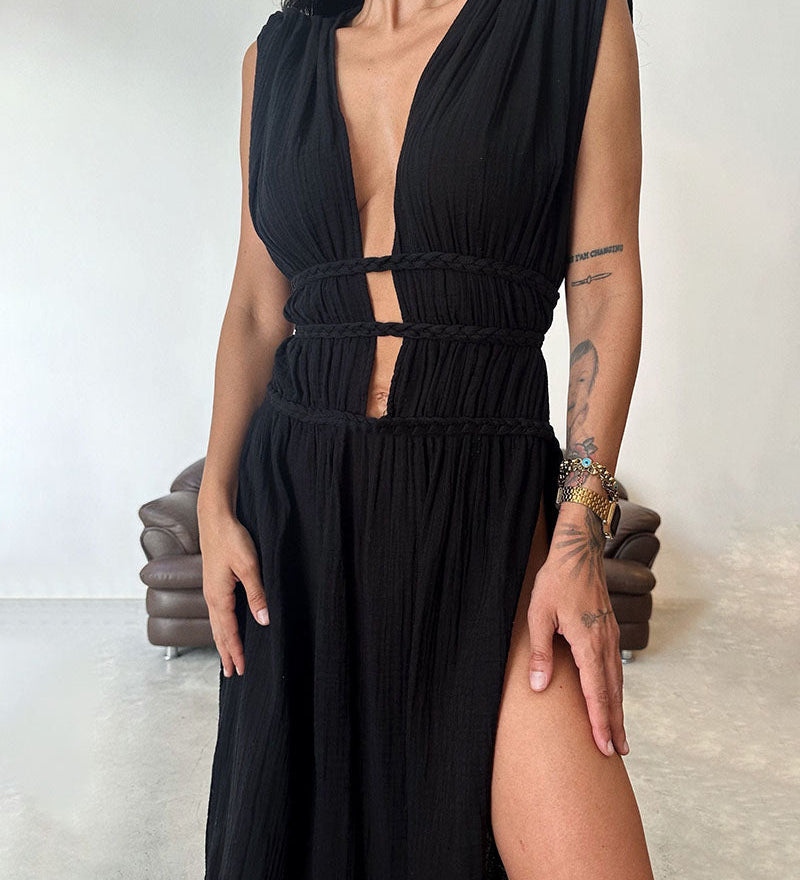Texturiertes Kleid mit Schlitz – Produktansicht 1