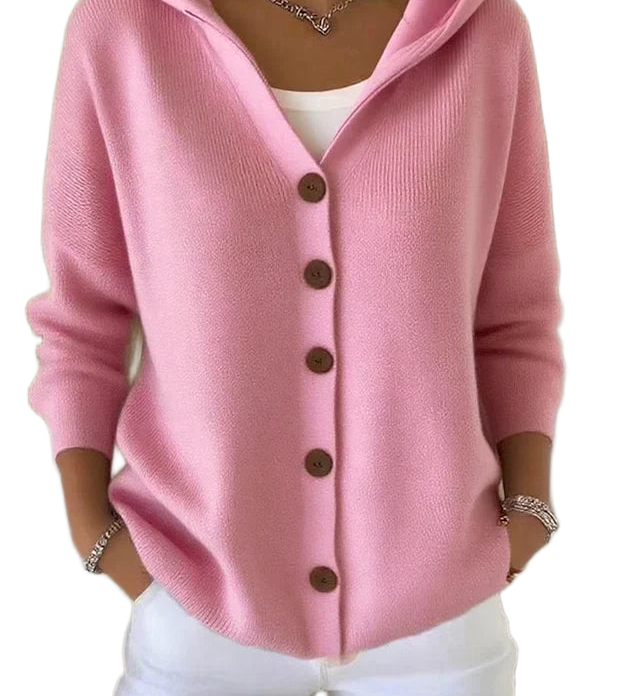 Elegante Strickjacke mit Kapuze und Knopfleiste – Produktansicht 1
