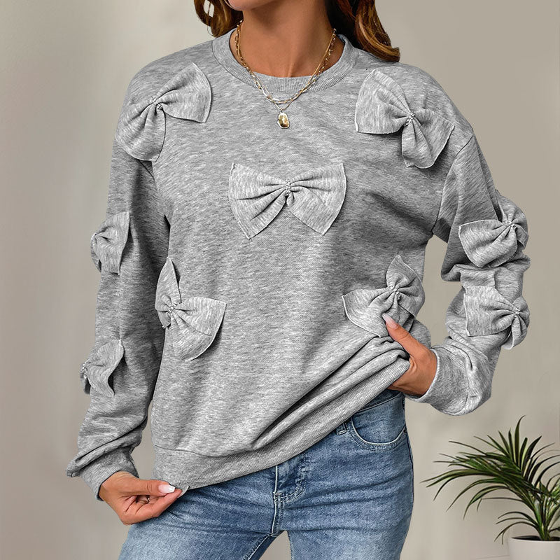Graues Sweatshirt mit aufgesetztem Schleifendetail – Produktansicht 3