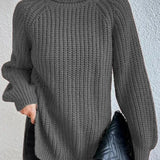 Rollkragenpullover mit Raglanärmeln und Saumschlitz – Produktansicht 4
