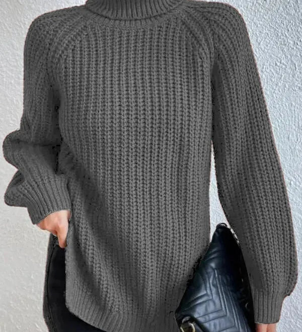Rollkragenpullover mit Raglanärmeln und Saumschlitz – Produktansicht 4