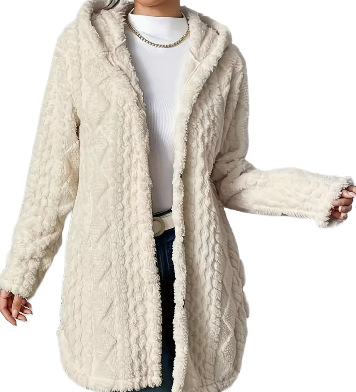 Strickjacke mit Kapuze und Zopfmuster – Produktansicht 1