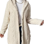 Strickjacke mit Kapuze und Zopfmuster – Produktansicht 1