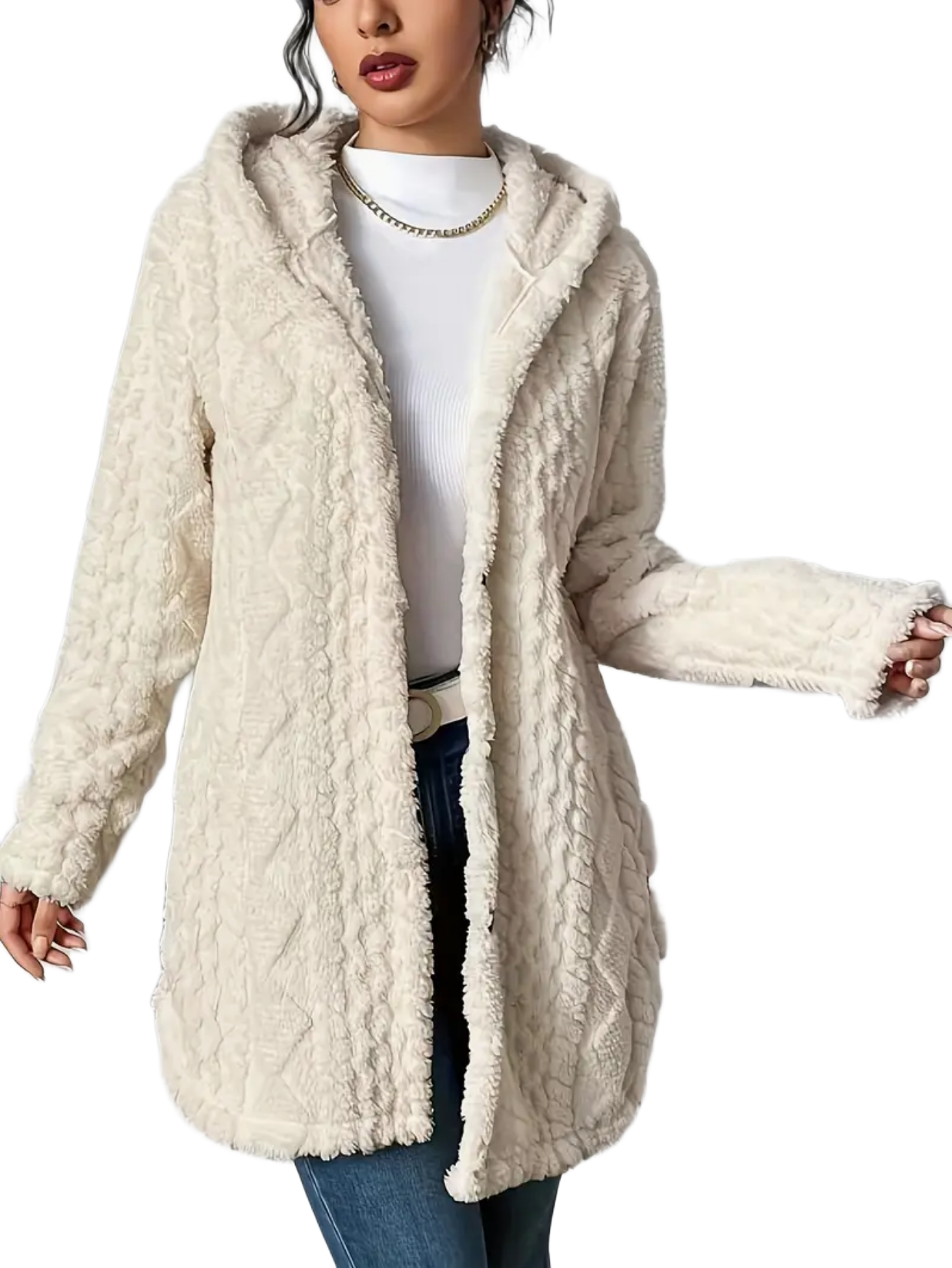 Strickjacke mit Kapuze und Zopfmuster – Produktansicht 1