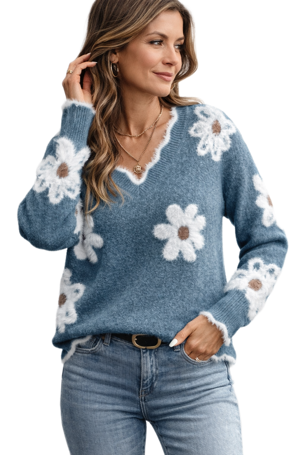 Weicher Pullover mit floralem Strickmuster – Produktansicht 1