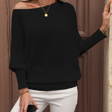 Eleganter schulterfreier Pullover mit Ballonärmeln – Produktansicht 3