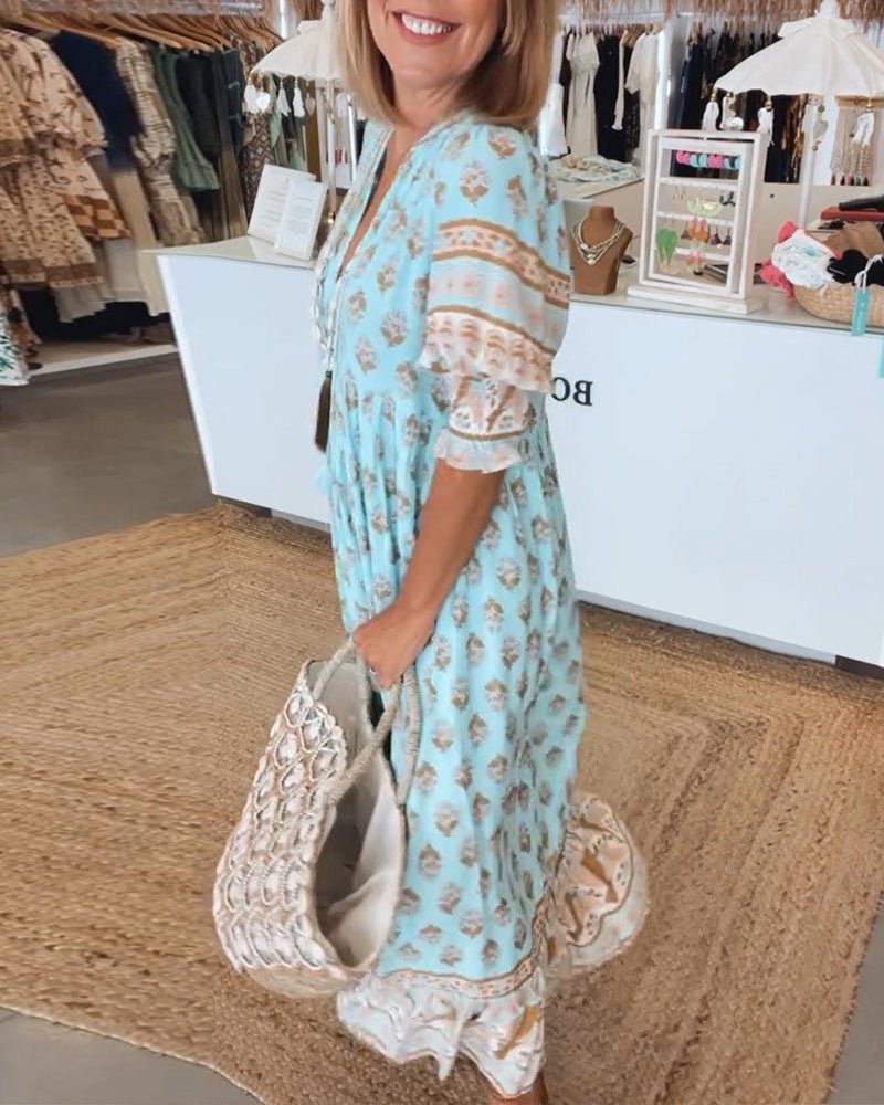 Midikleid mit floralen Mustern und V-Ausschnitt – Produktansicht 4