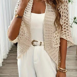 Häkel-Cardigan mit Ajour-Muster in Hellbeige – Produktansicht 3