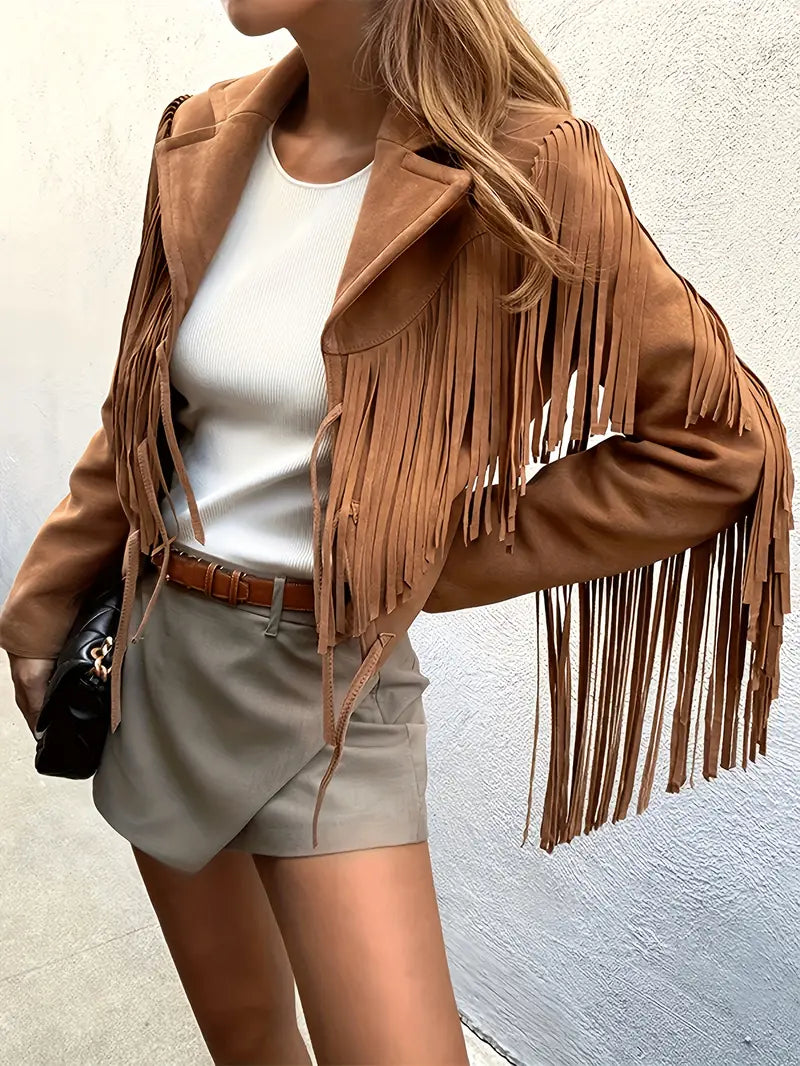 Wildlederjacke mit Reverskragen und Fransen – Produktansicht 4