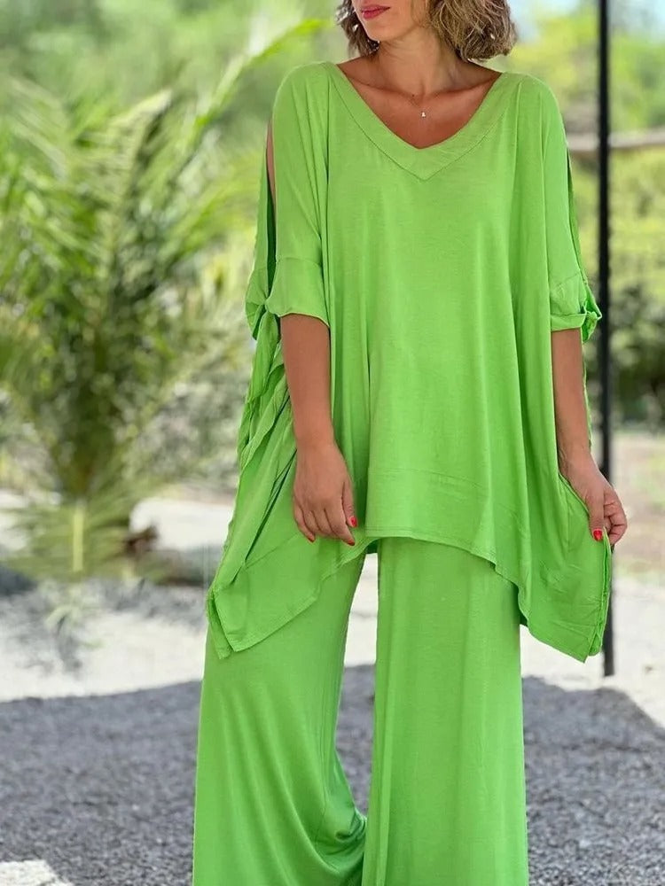 Elegantes Set aus Oberteil und Hose mit seitlichem Schlitz – Produktansicht 4