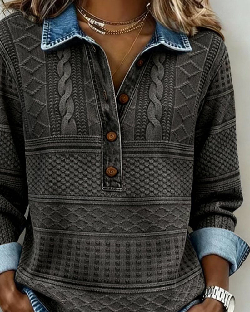 Hemd mit Denim-Effekt und Stricktextur – Produktansicht 8