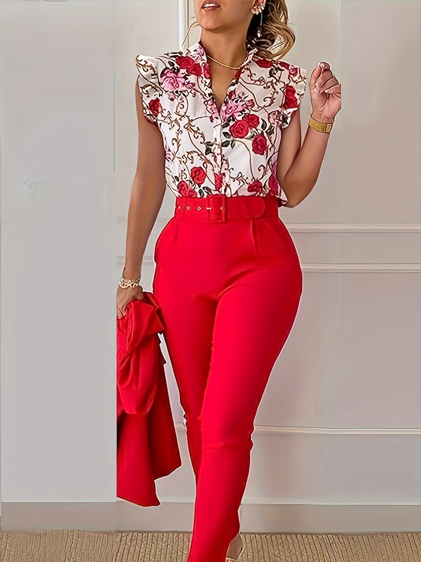 Elegantes Set aus Oberteil und Hose mit Volants – Produktansicht 2