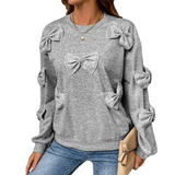 Graues Sweatshirt mit aufgesetztem Schleifendetail – Produktansicht 1