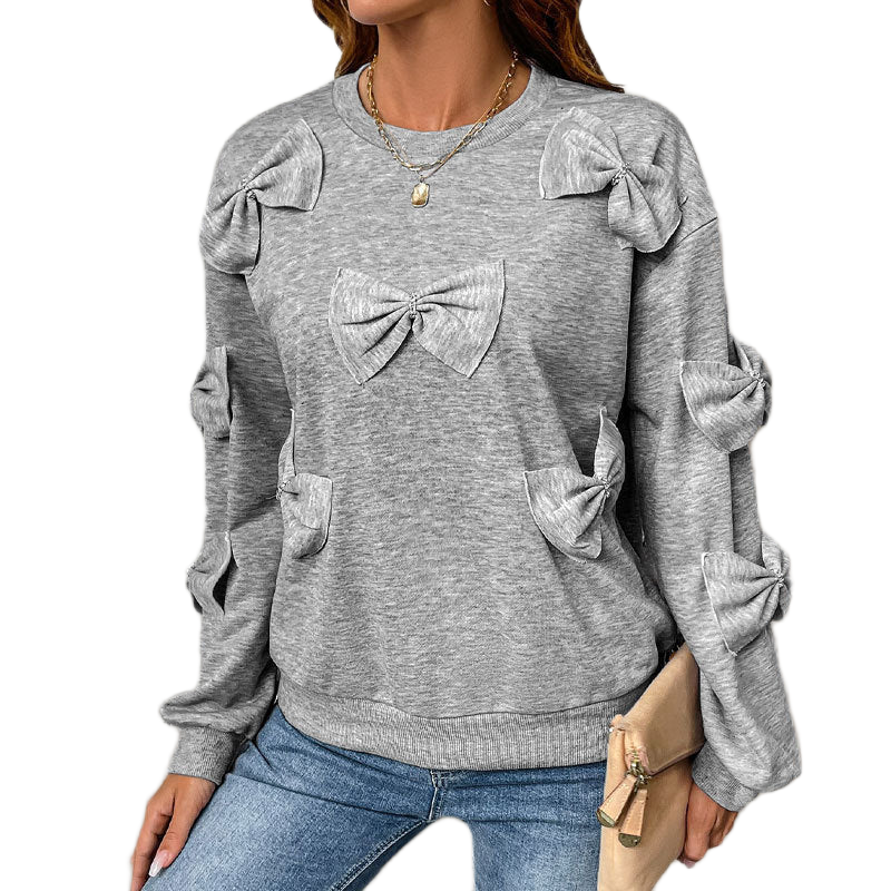 Graues Sweatshirt mit aufgesetztem Schleifendetail – Produktansicht 1