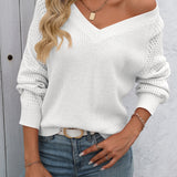 Eleganter Pullover mit V-Ausschnitt und Lochstrick-Ärmeln – Produktansicht 6