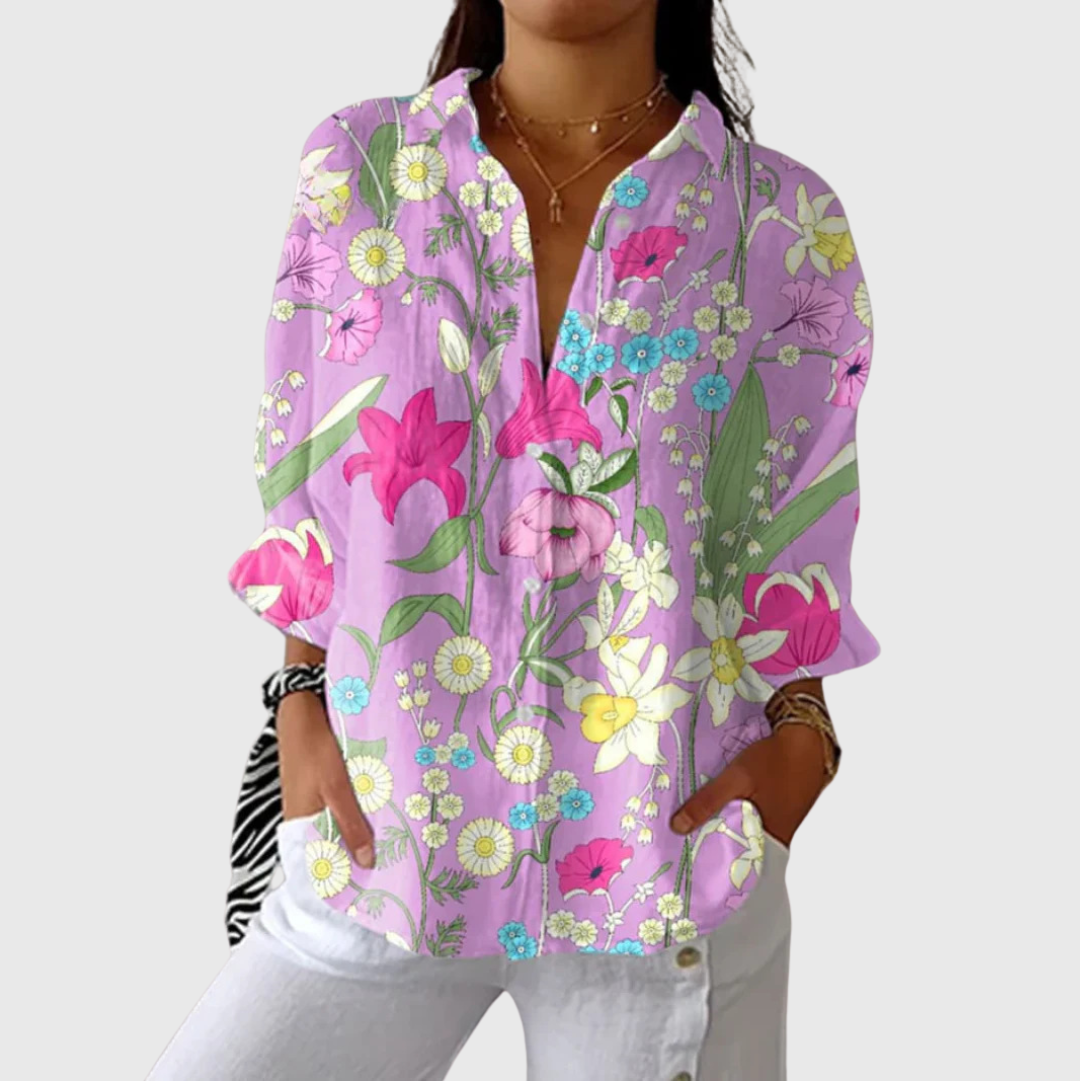 Blumige Bluse mit farbstarkem Druck – Produktansicht 1