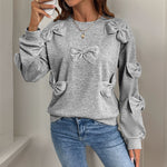 Graues Sweatshirt mit aufgesetztem Schleifendetail – Produktansicht 4