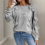 Graues Sweatshirt mit aufgesetztem Schleifendetail – Produktansicht 4