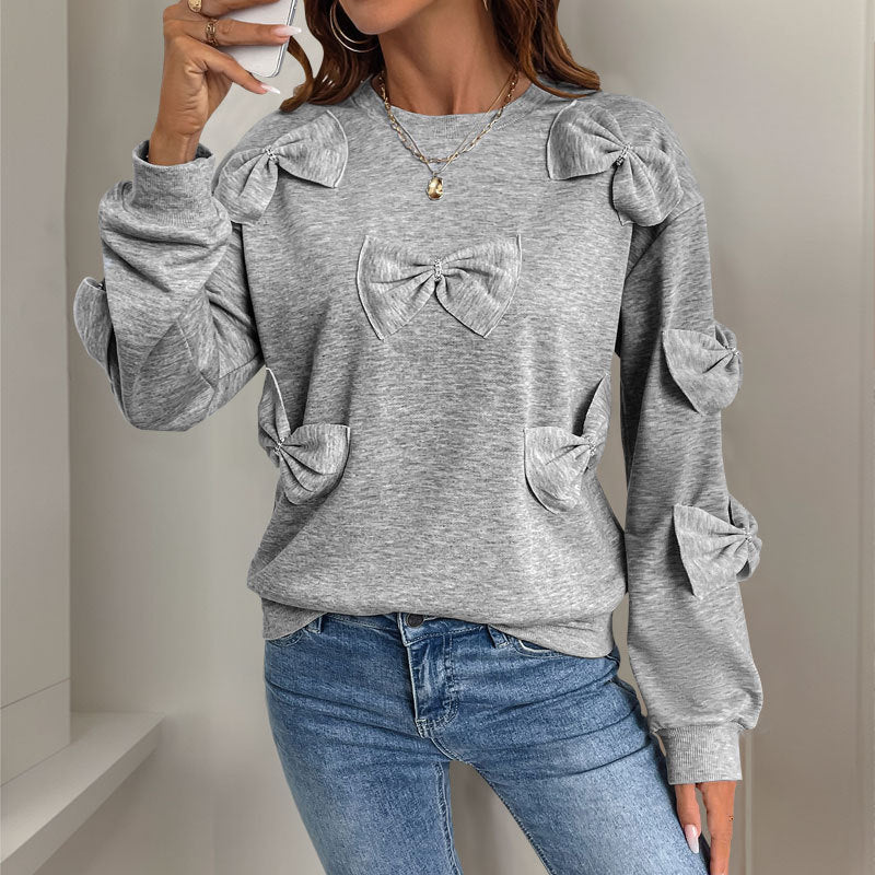 Graues Sweatshirt mit aufgesetztem Schleifendetail – Produktansicht 4