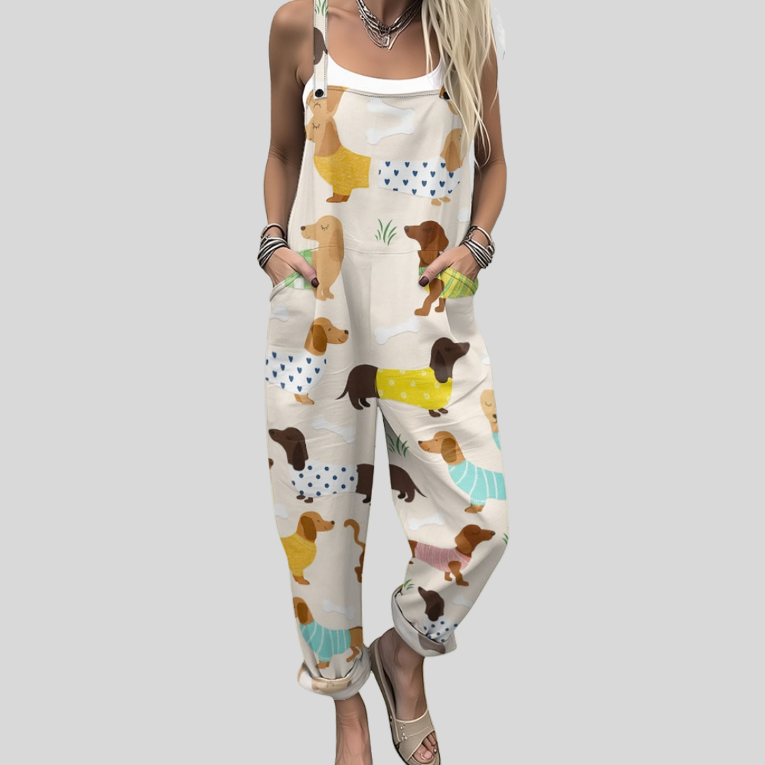 Bequeme Latzhose mit Dackel-Motiv – Produktansicht 1
