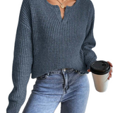 Eleganter Pullover mit V-Ausschnitt in Waffelstruktur – Produktansicht 1
