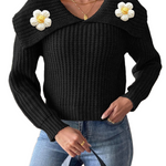 Eleganter Pullover mit verspieltem Blütenkragen – Produktansicht 1