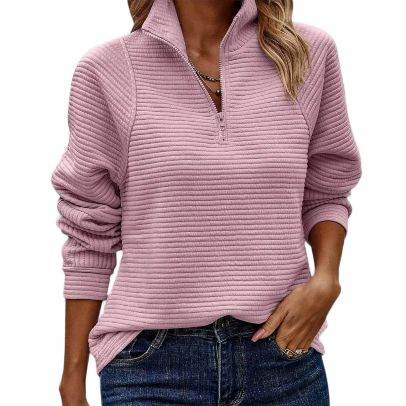 Gerippter Half-Zip-Pullover – Produktansicht 1