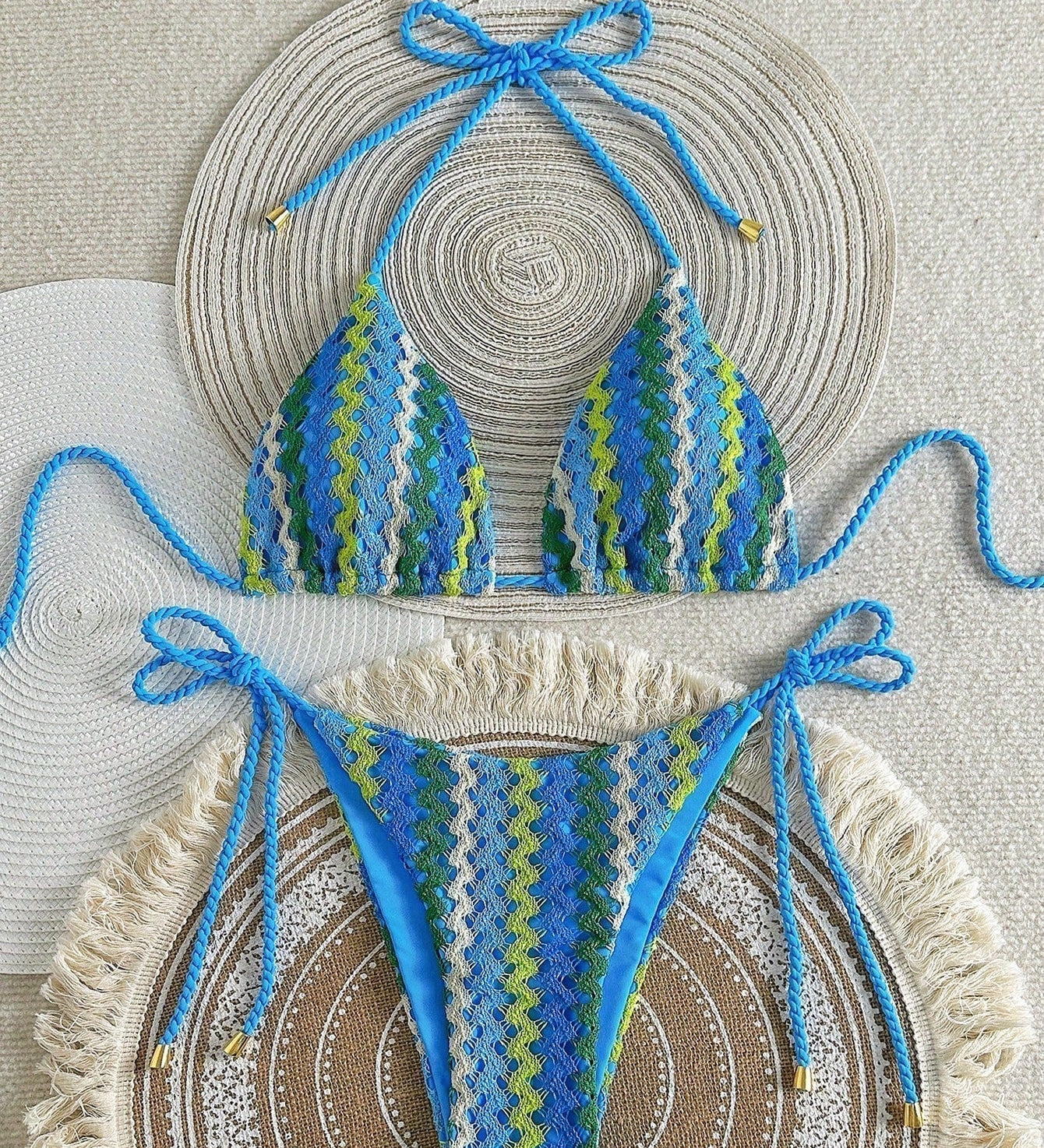 Bequemer Häkeloptik-Bikini mit Dreieck-Top – Produktansicht 1