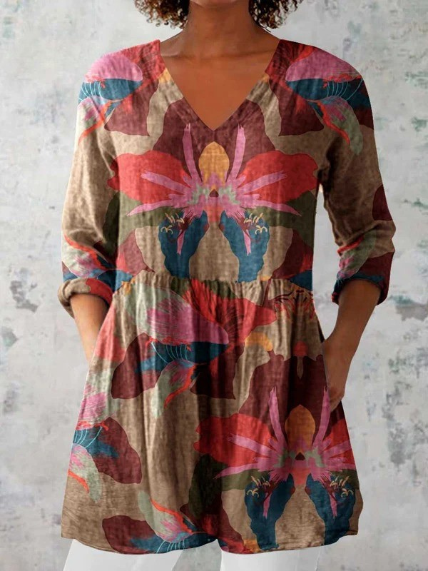 Lockere Bluse in langer Form mit Statement-Muster – Produktansicht 2