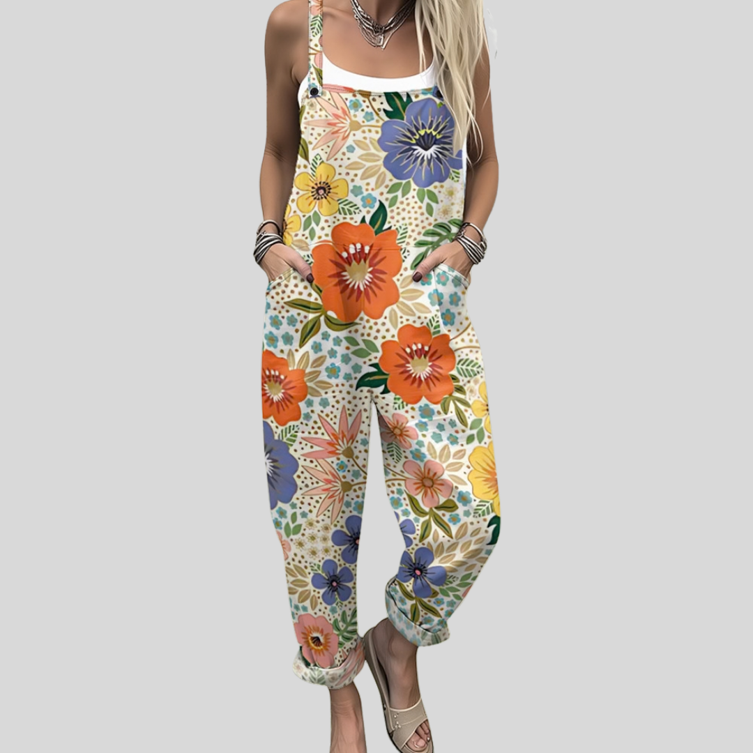 Farbenfrohe Latzhose mit Blumenprint – Produktansicht 1