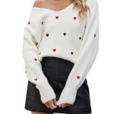 Pullover mit V-Ausschnitt und Herzmuster – Produktansicht 1