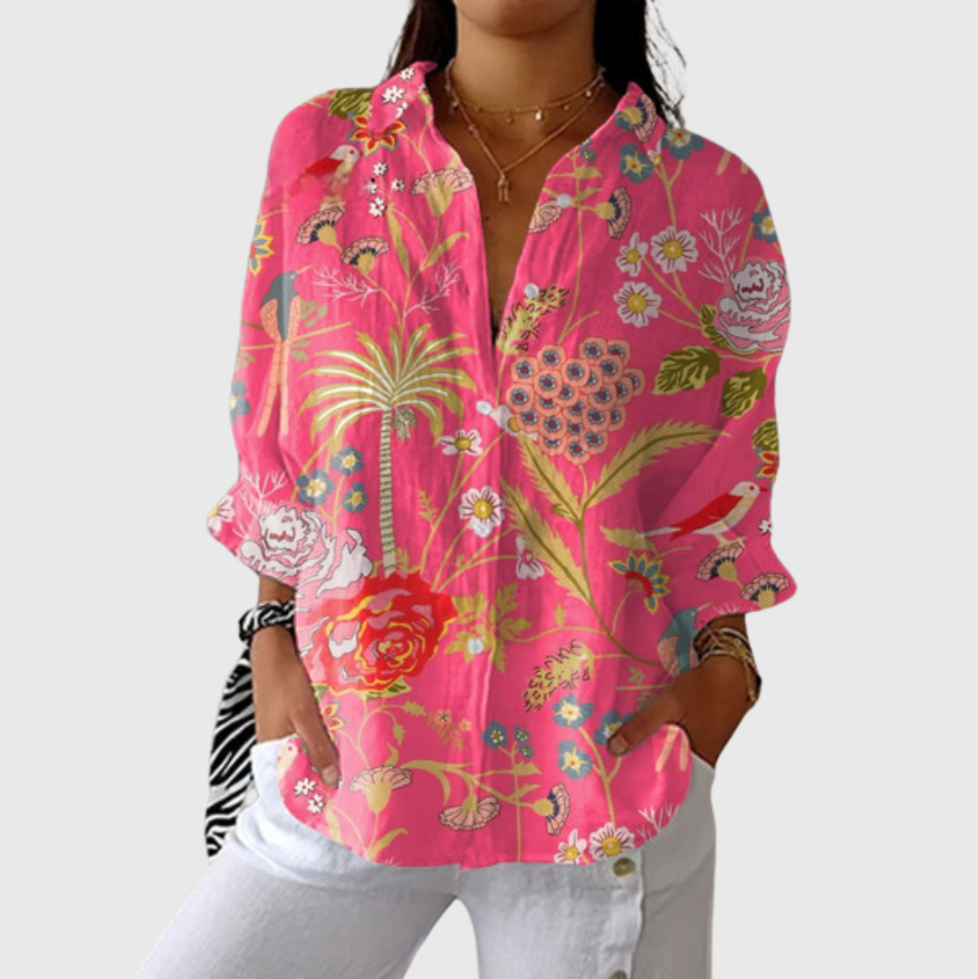 Bunte Druckbluse mit floralem Dessin – Produktansicht 1