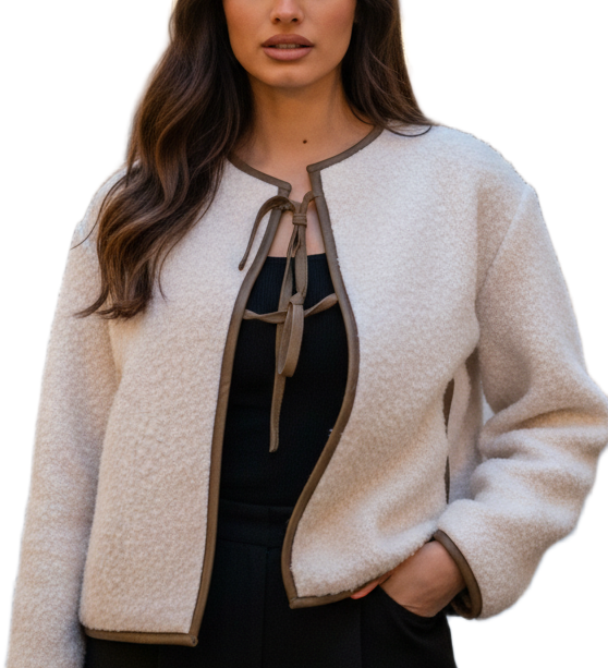Kurze strukturierte Jacke mit Binddetail – Produktansicht 1