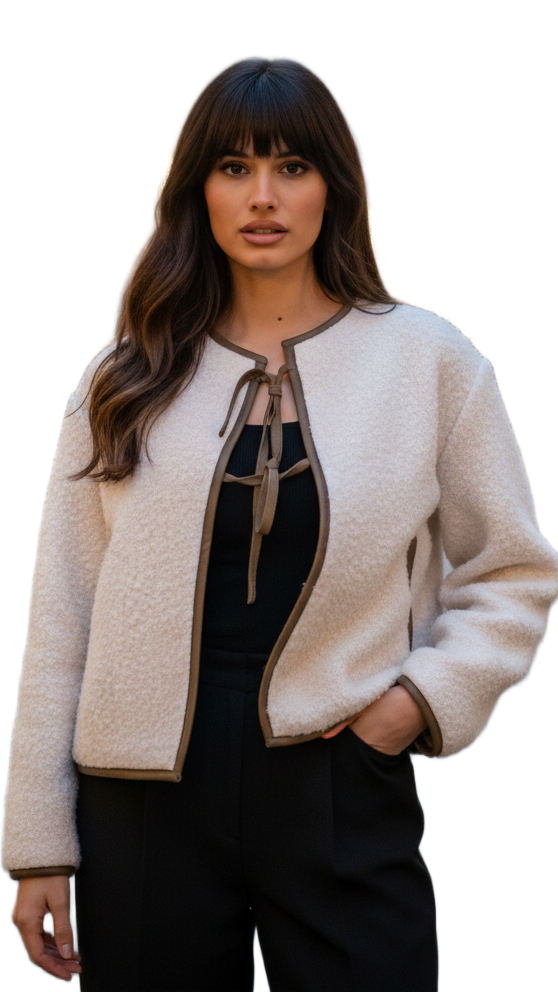 Kurze strukturierte Jacke mit Binddetail – Produktansicht 1
