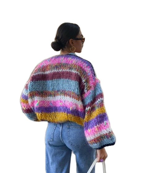 Weiche offene Strickjacke mit Farbakzenten – Produktansicht 1