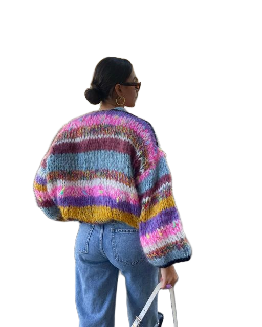 Weiche offene Strickjacke mit Farbakzenten – Produktansicht 1