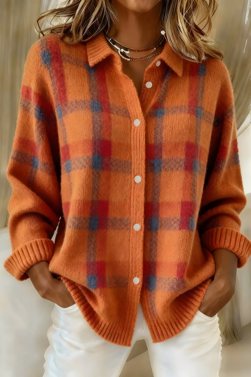 Weicher Cardigan mit elegantem Karomuster – Produktansicht 2