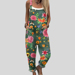 Florale Latzhose in Petrolgrün – Produktansicht 1