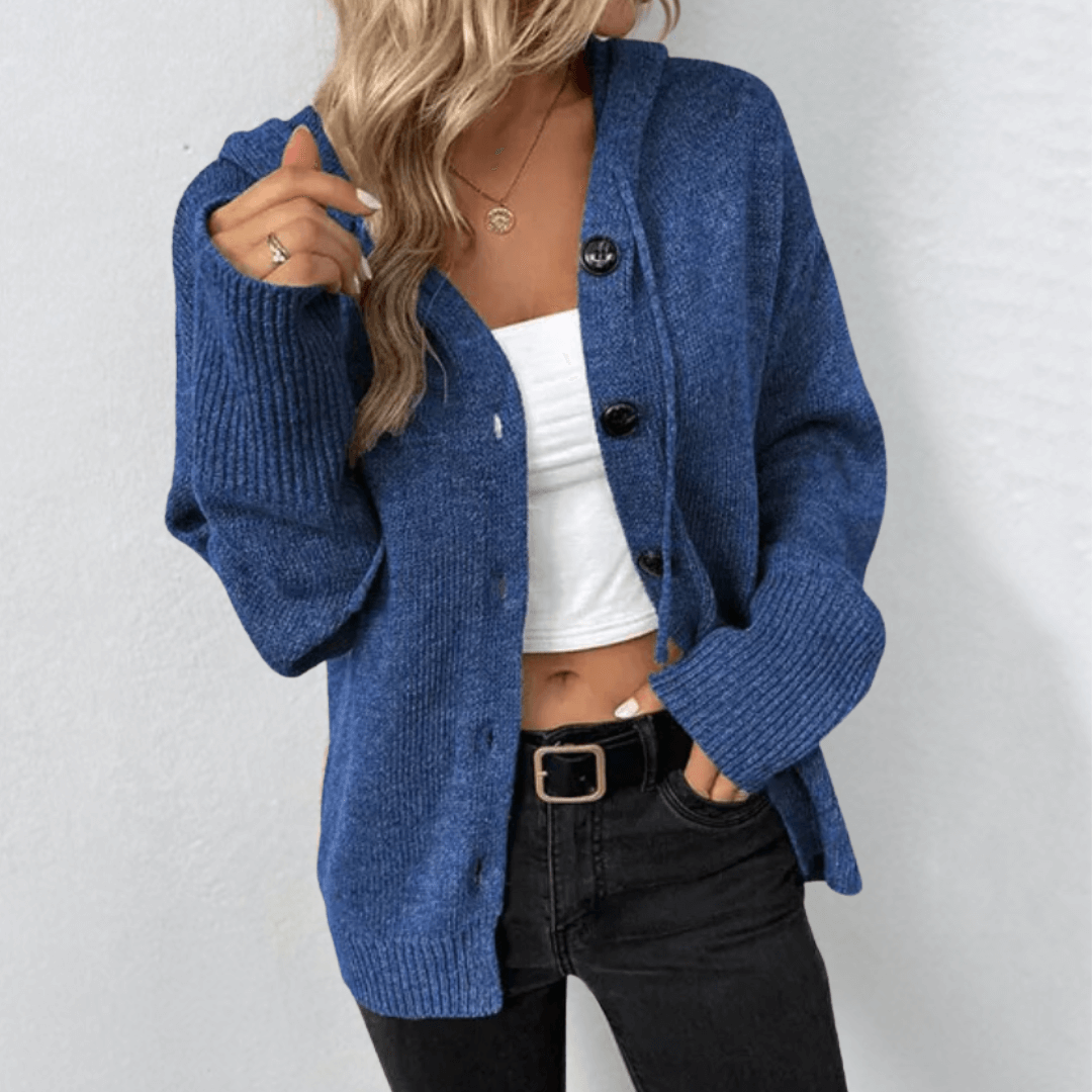 Lässige Kapuzen-Strickjacke mit Knopfleiste – Produktansicht 6