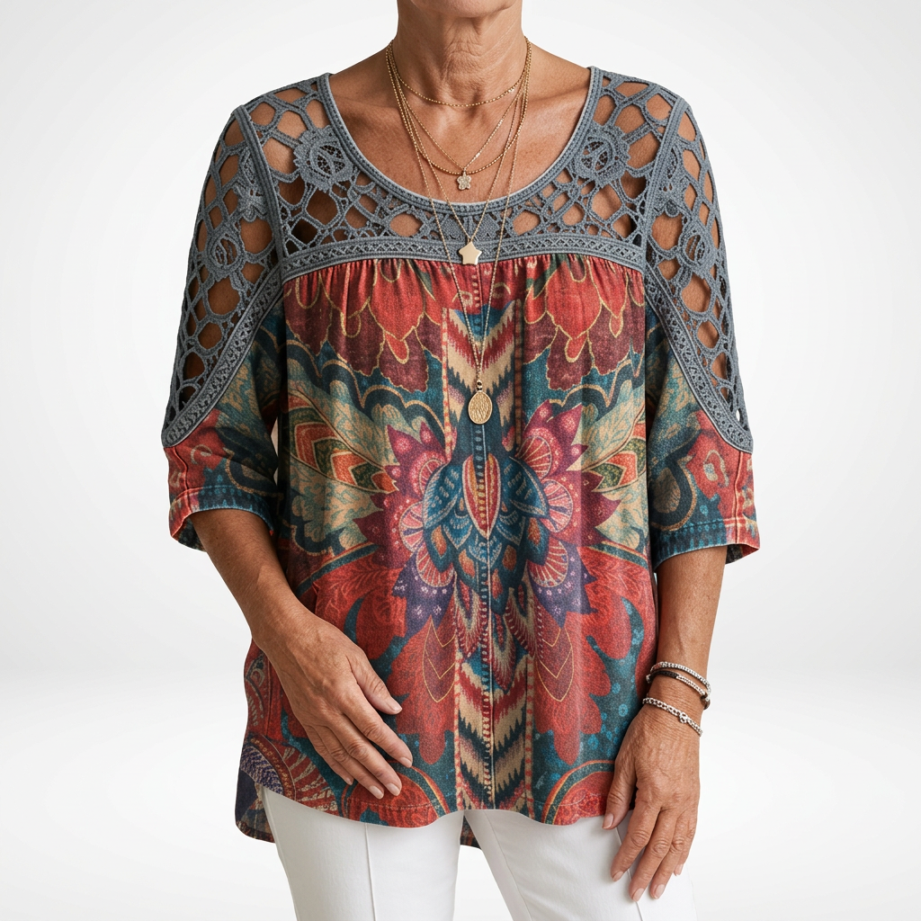 Lockere Bluse mit ethnischem Muster – Produktansicht 3