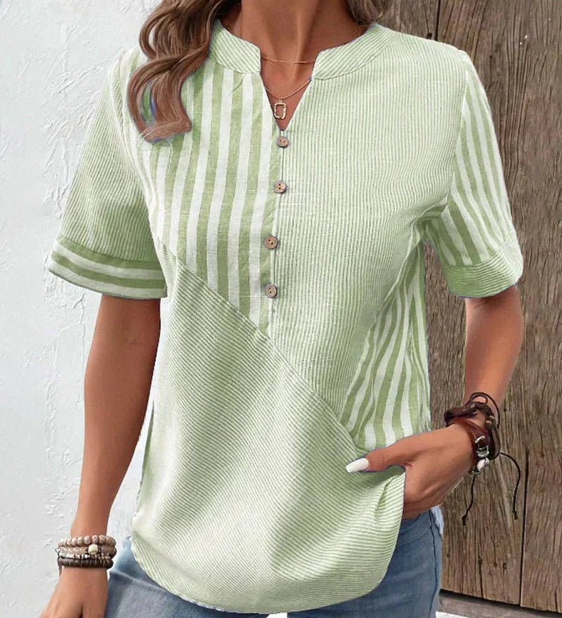 Gestreifte Bluse mit weitem Schnitt und Knopfleiste – Produktansicht 3