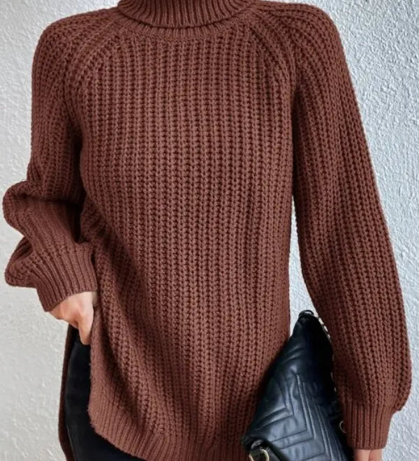 Rollkragenpullover mit Raglanärmeln und Saumschlitz – Produktansicht 10