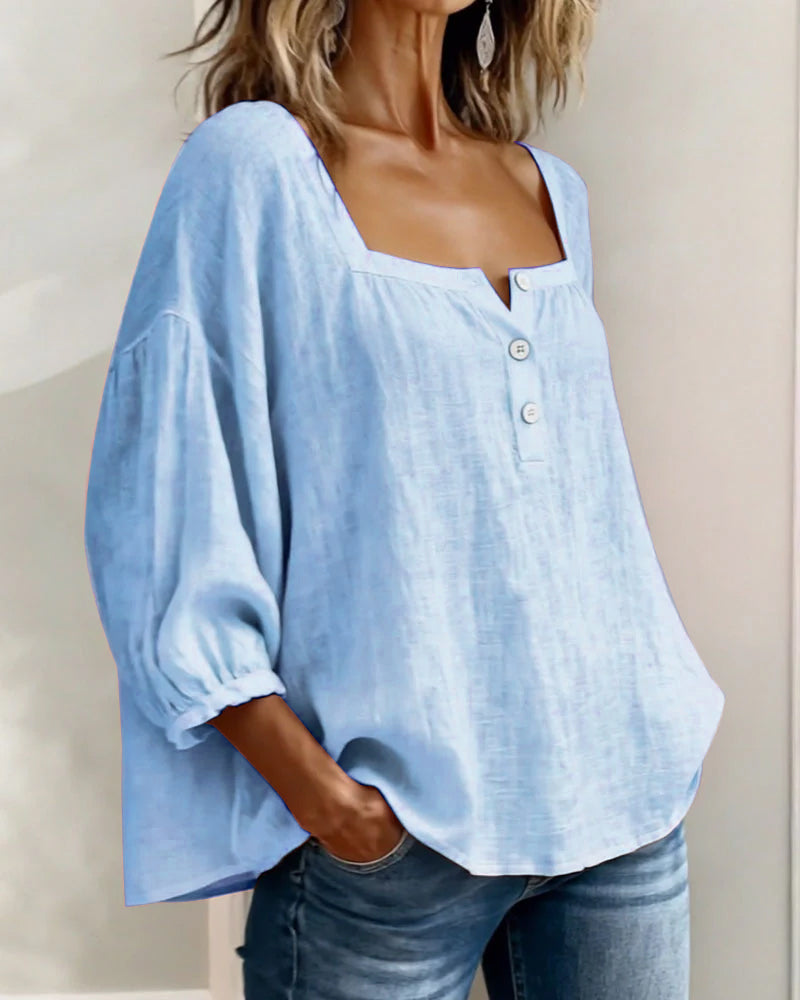 Bluse mit quadratischem Ausschnitt und 3/4-Ärmeln – Produktansicht 18