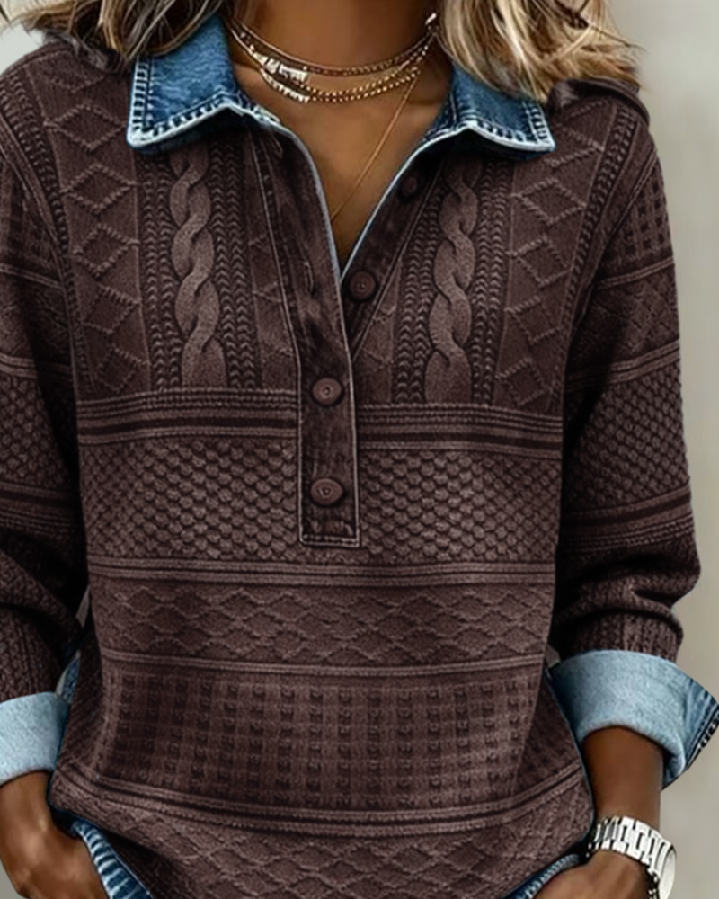 Hemd mit Denim-Effekt und Stricktextur – Produktansicht 10