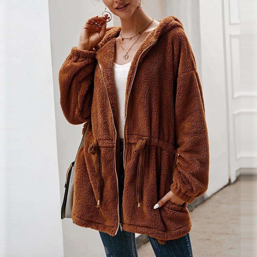 Dicke Oversize-Fleecejacke mit Kapuze – Produktansicht 2