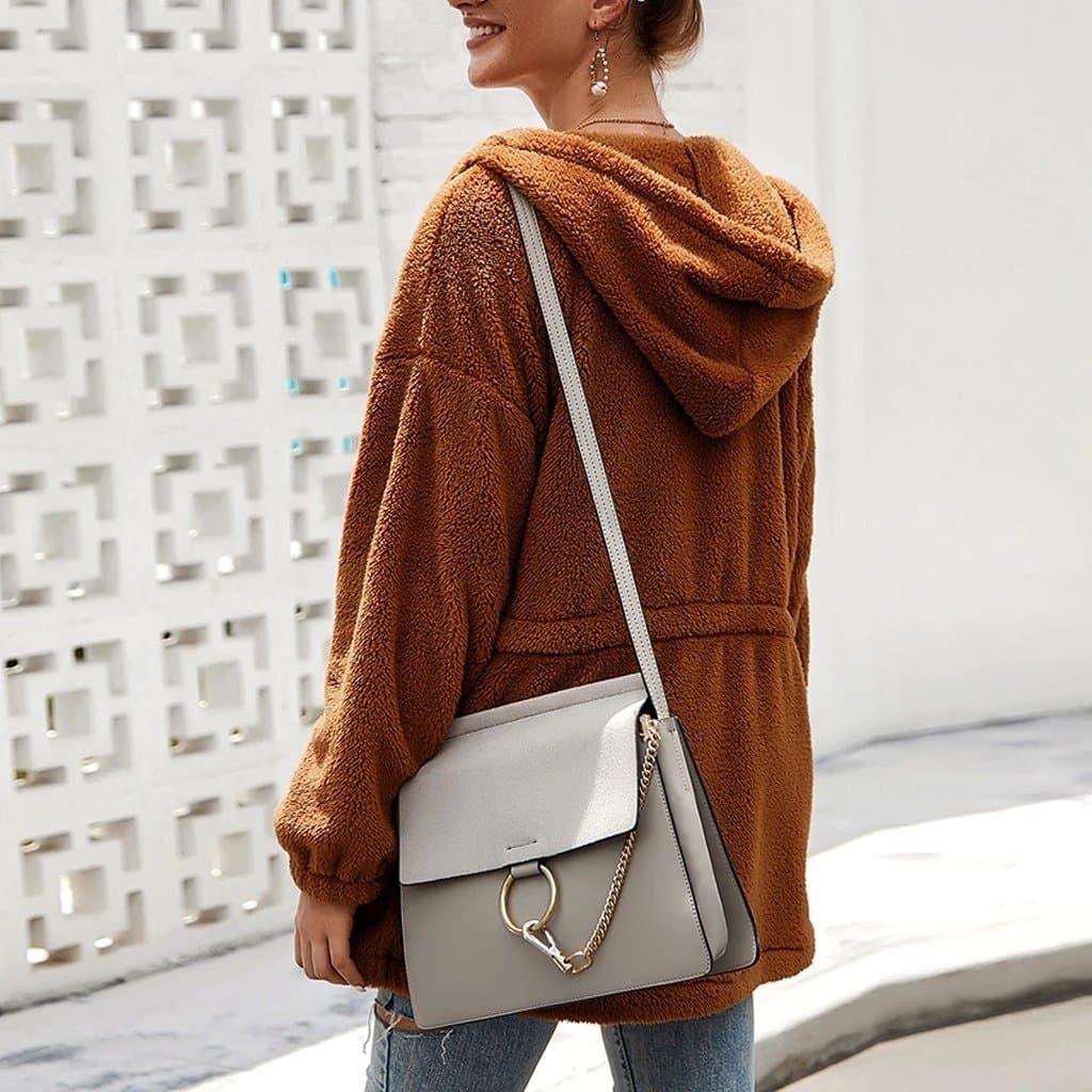 Dicke Oversize-Fleecejacke mit Kapuze – Produktansicht 3