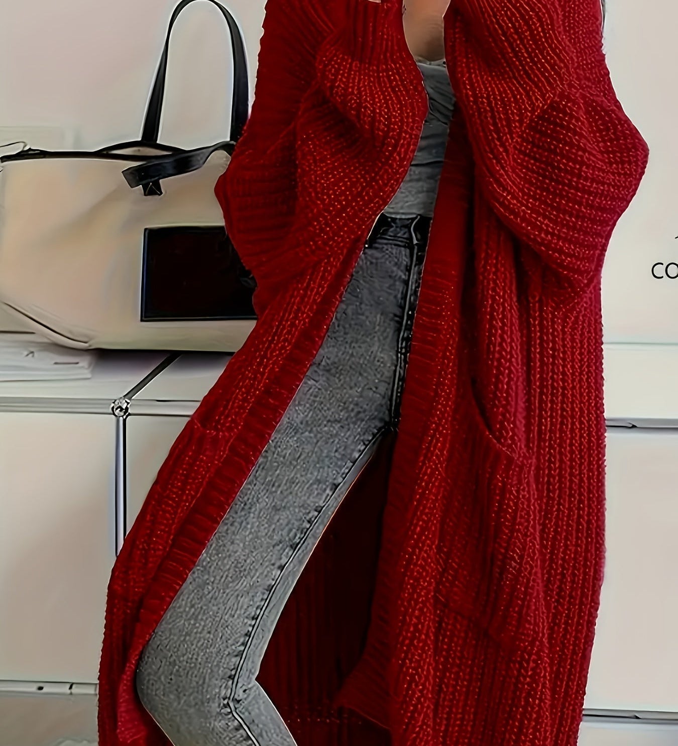 Offener Oversize-Cardigan aus langem Kuschelstrick – Produktansicht 5